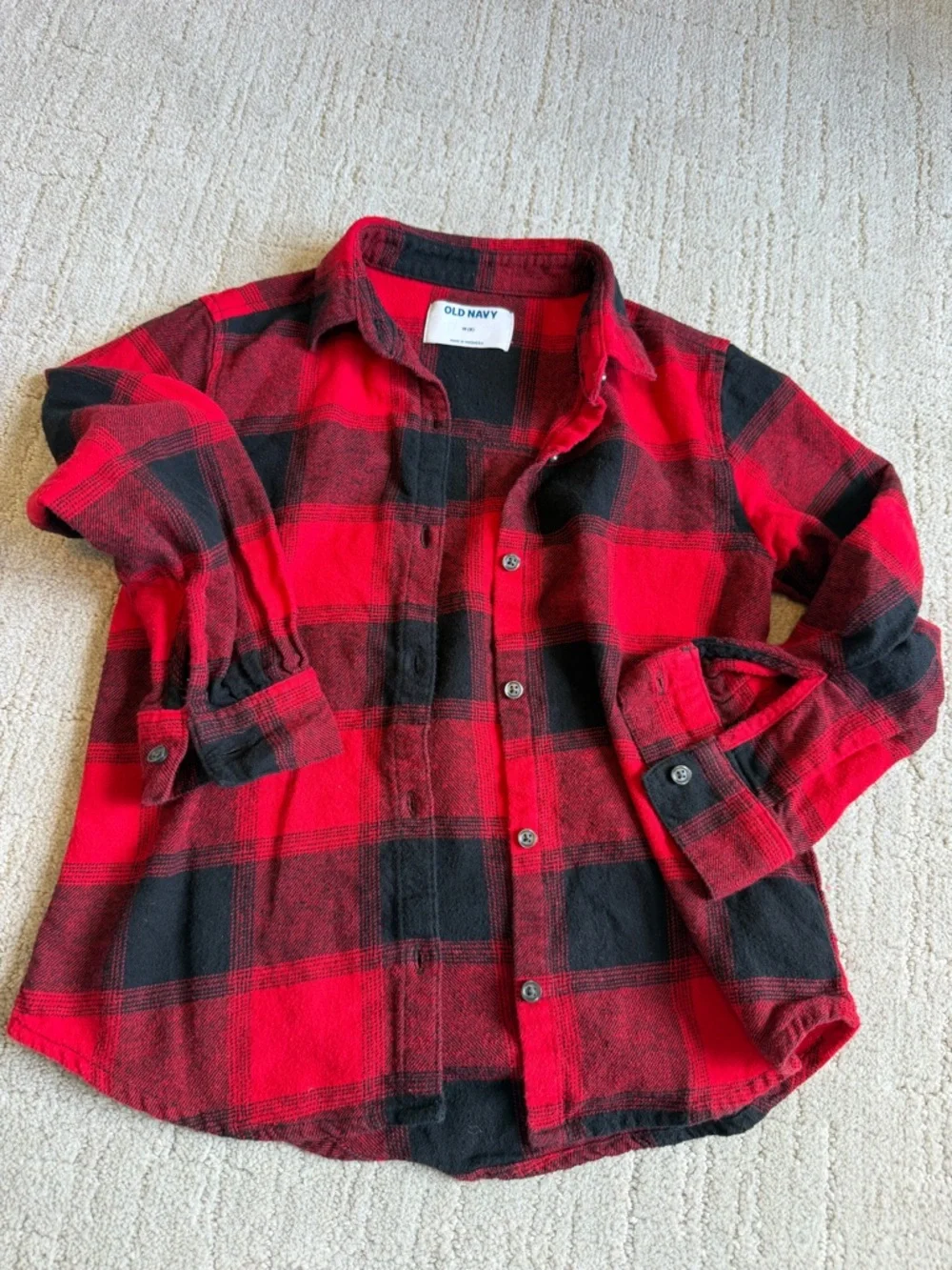 Old Navy Red and Black Plaid Button-Down Shirt